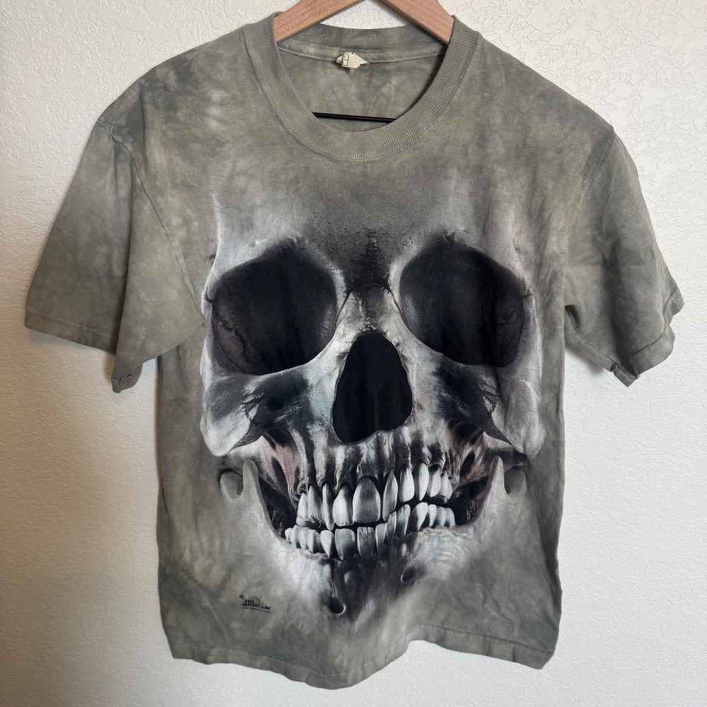Vintage Grunge Goth The Mountain Skull Tie Dye Shirt Size Small Grey